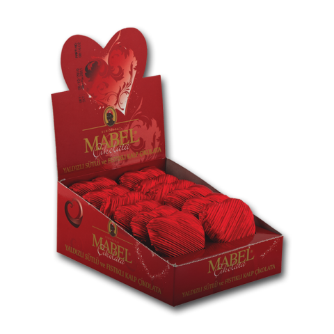 Yaldızlı Antep Fıstıklı Sütlü Kalp Çikolata 30g. (12 ADET)